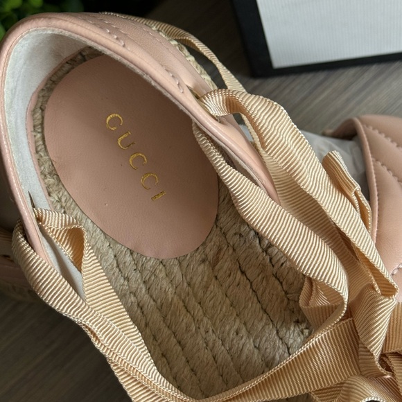 New Gucci Flat Pink Espadrilles Lace Up Marmont 40 - Picture 6 of 11